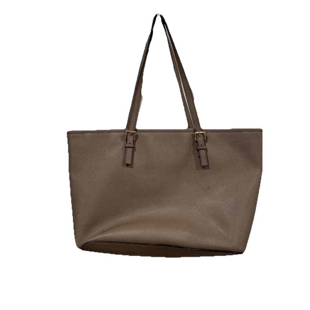 MICHAEL KORS Taupe Leather Jet Set Tote Bag Purse Vacation Brunch Spring‎ Summer - Picture 15 of 15